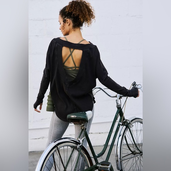 NWT Free People Movement Simply Layer Hi-Low Long Sleeve Top In Black